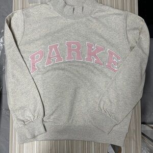 Parke Logo Crewneck Sweatshirt in Light Heather Gray with Pink Letters